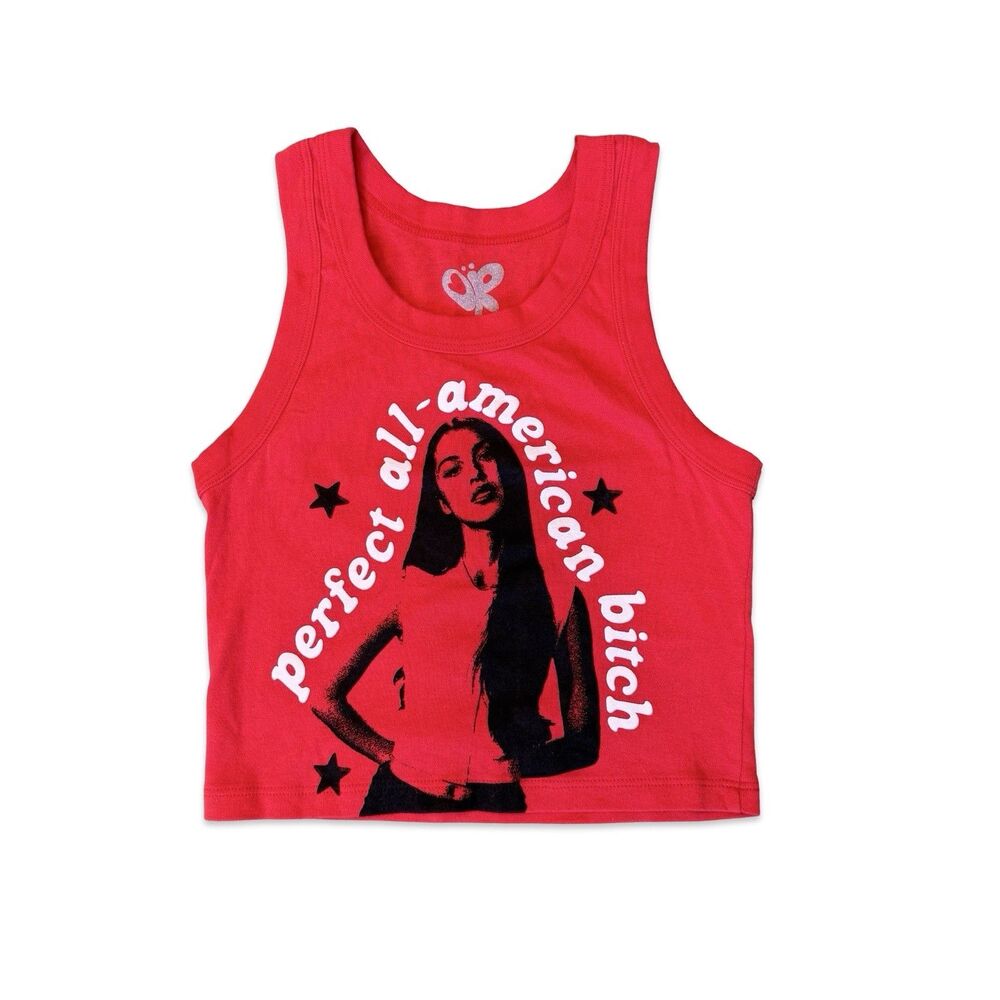 Olivia Rodrigo Sour Tour Perfect All American B*tch Tank Crop Top M Cotton Red